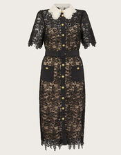 Larae Lace Shirt Dress, Black (BLACK), large