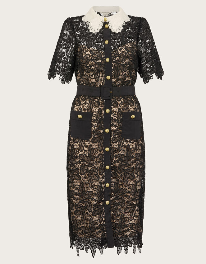 Larae Lace Shirt Dress, Black (BLACK), large