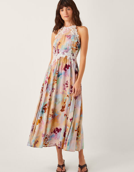 Mia Floral Embroidered Halter Midi Dress, Multi (MULTI), large