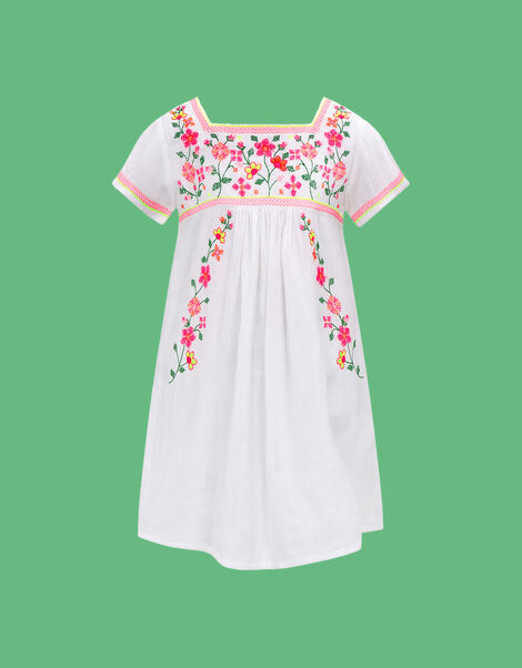 Sunuva Kids Peruvian Floral Embroidered Dress, White (WHITE), large