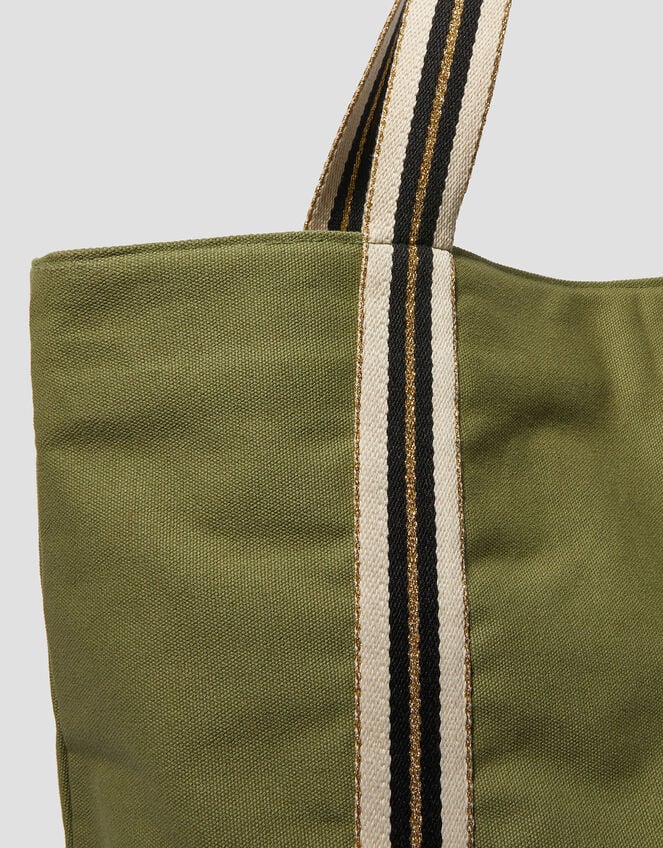 Nia Stripe Strap Tote Bag, Green (KHAKI), large