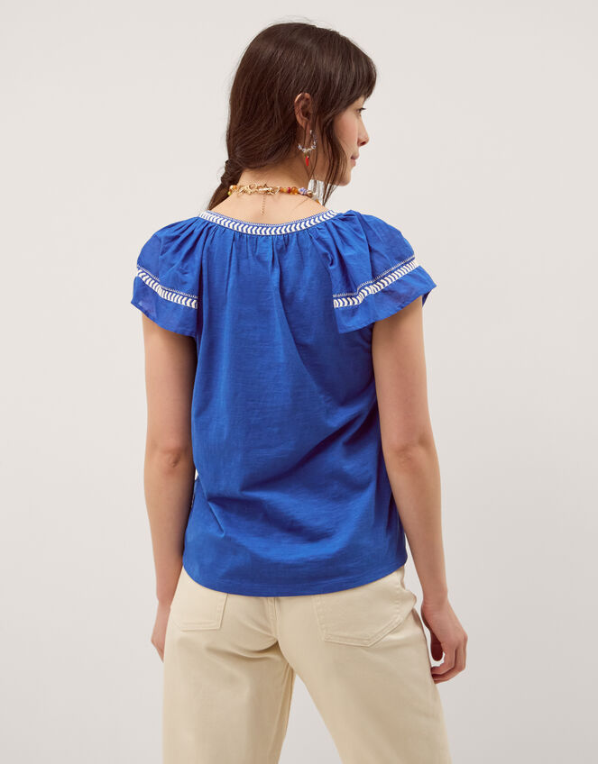 Fenn Embroidered Ruffle Jersey Top, Blue (COBALT), large
