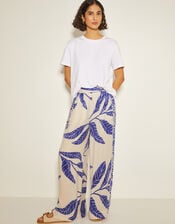 Dinah Leaf Print Trousers, White (WHITE), large