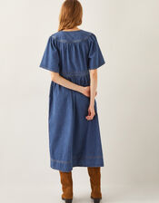Lydia Short Sleeve Denim Midi Dress, Blue (MID INDIGO), large