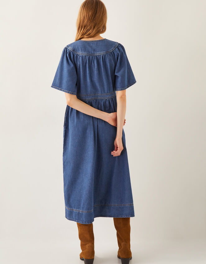 Lydia Short Sleeve Denim Midi Dress, Blue (MID INDIGO), large