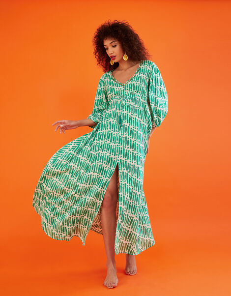 Benita Maxi Dress in Sustainable Cotton Green, Green (GREEN), large