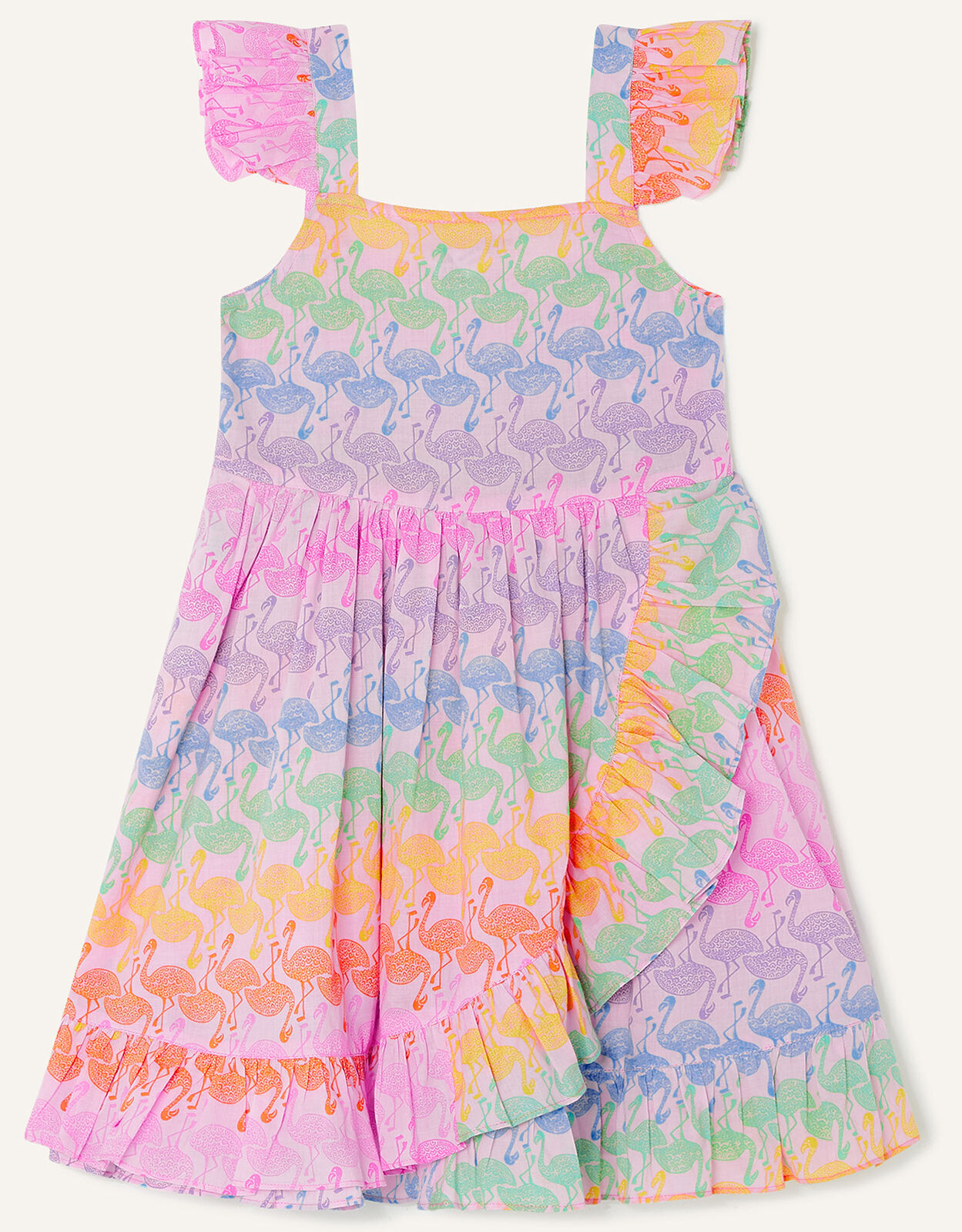 Flamingo Stripe Frill Front Dress Pink