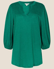 Plain Shirred Jersey Linen Top, Green (GREEN), large