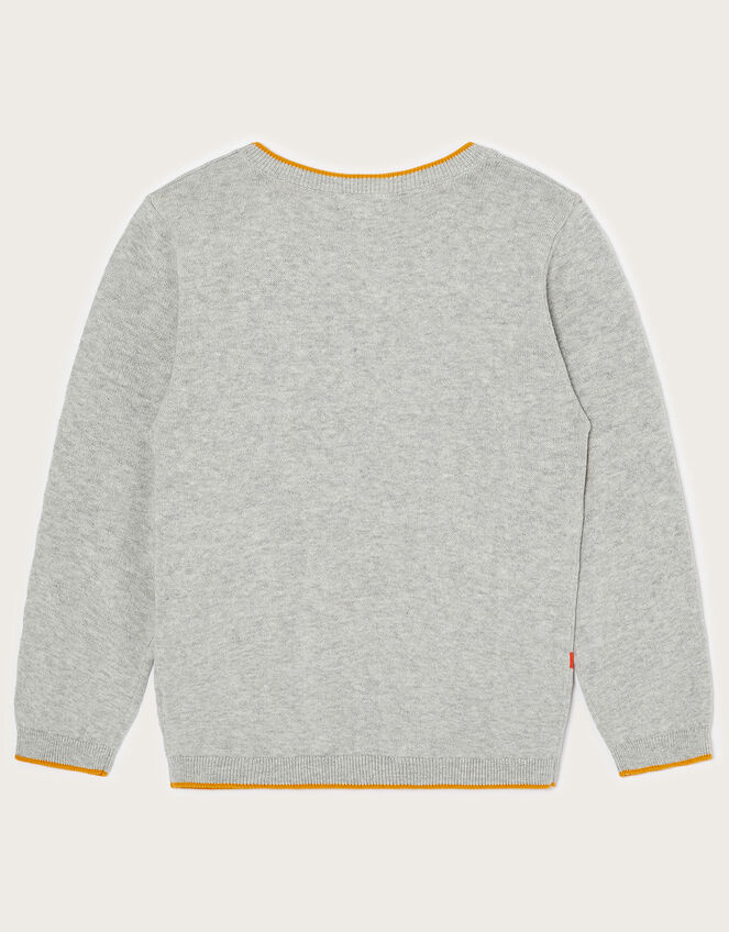 Dominic Dinosaur Knitted Jumper, Grey (GREY), large