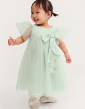 Baby Winnie Satin Bow Party Dress, Green (SAGE), large
