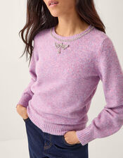 Ellen Diamanté Embellished Jumper, Purple (LILAC), large
