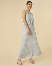 Suzanne Embellished Shorter Length Dress in Recycled Polyester, Blue (BLUE), large