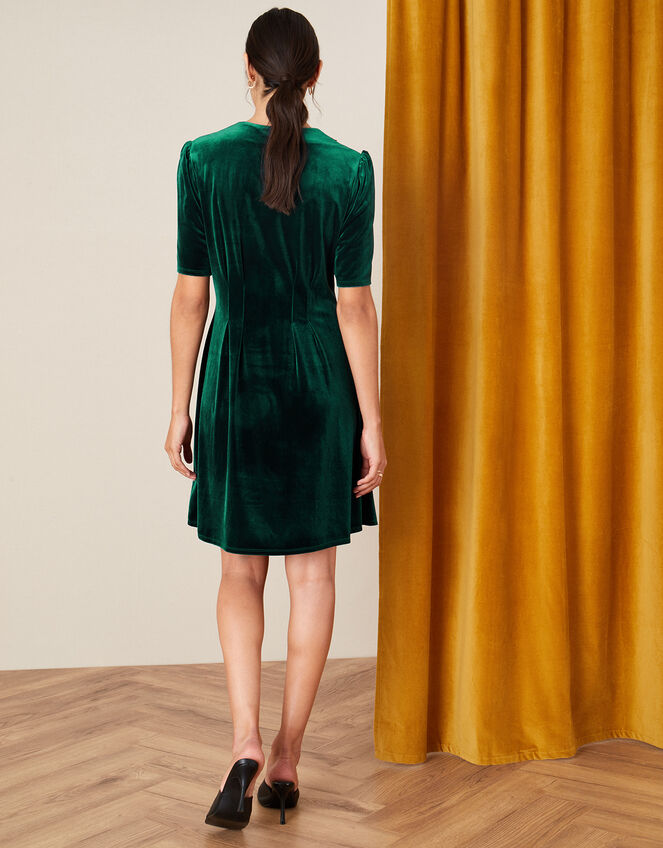 Connie Embellished Stretch Velvet Collar Dress, Green (GREEN), large