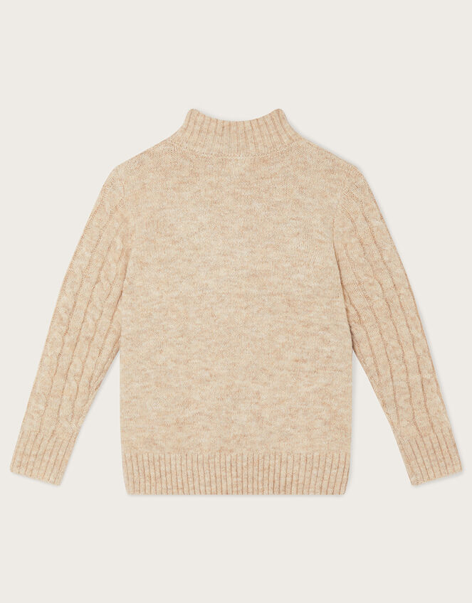 Cable Knit Half Zip Jumper, Natural (STONE), large