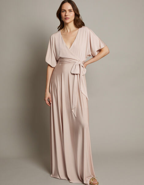 Jillian Drape Tie Waist Bridesmaid Dress, Pink (PINK), large