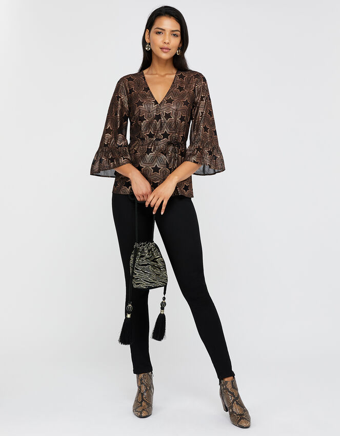 Antares Star Foil Print Top, Black (BLACK), large