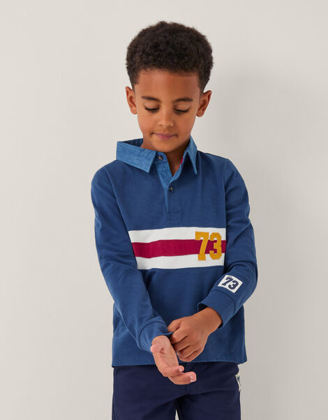 Stripe Long Sleeve Rugby Shirt, Blue (NAVY), large