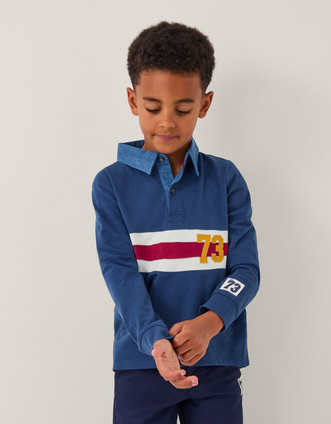 Stripe Long Sleeve Rugby Shirt, Blue (NAVY), large