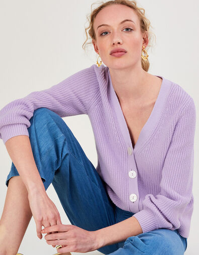 Ribbed Cardigan with Recylced Cotton Purple, Purple (LILAC), large