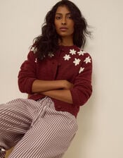Erin Floral Embroidered Cardigan, Red (BURGUNDY), large