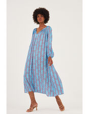 DEEBA Oozie Print Dress, Blue (BLUE), large