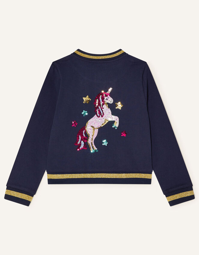 Sequin Star and Unicorn Jacket, Blue (NAVY), large