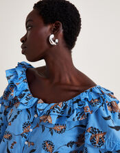 Clara Floral Frill Blouse, Blue (BLUE), large