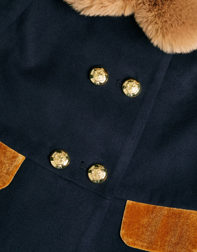 Military Faux Fur Trim Coat, Blue (NAVY), large