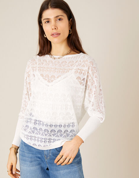 Pippa Pointelle Sheer Jumper  Ivory, Ivory (IVORY), large