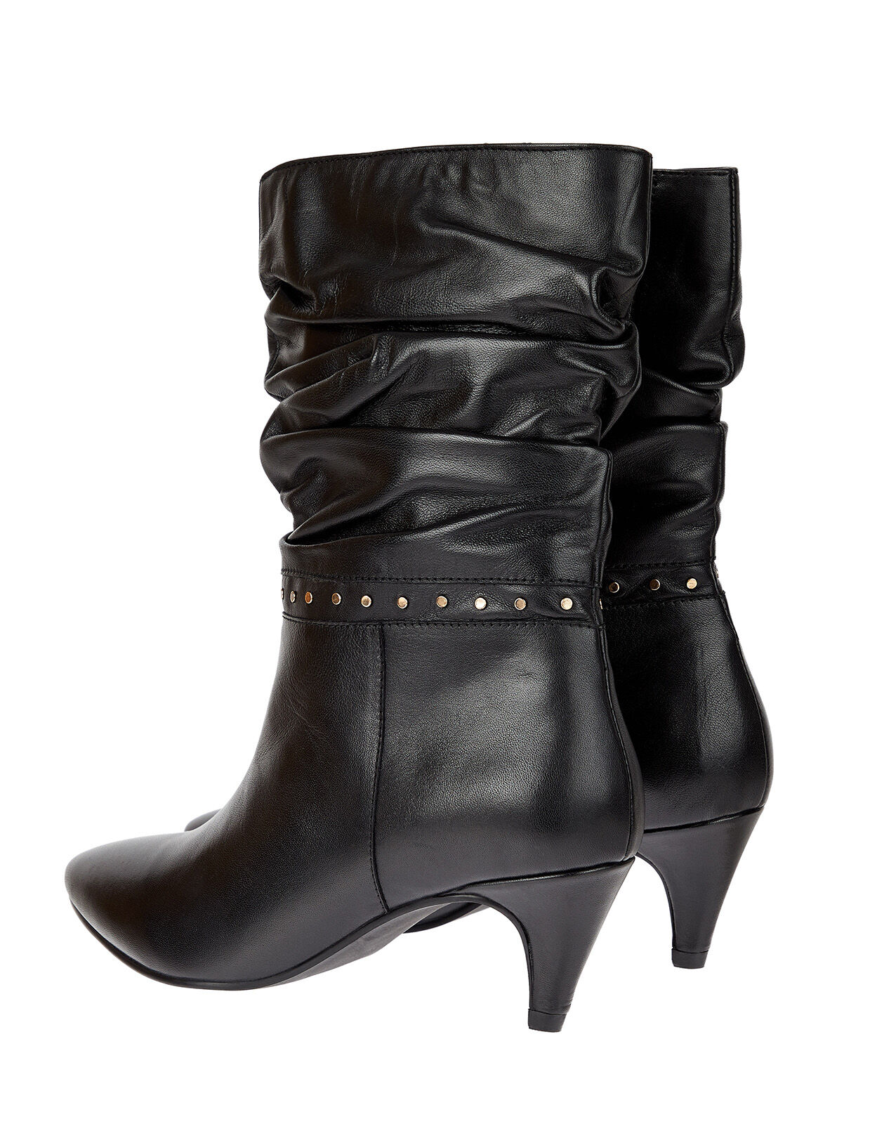 Slouch Studded Leather Ankle Boots Black