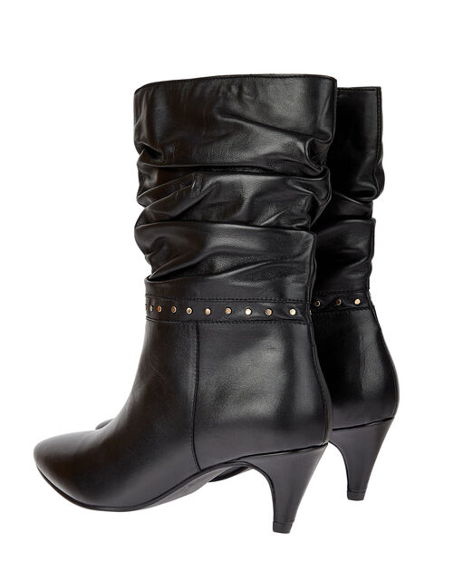 black leather slouch boots with heel