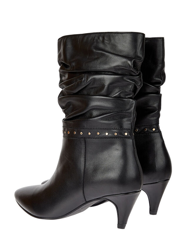 Slouch Studded Leather Ankle Boots, Black (BLACK), large