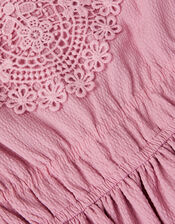 Crochet Yoke Tiered Dress, Pink (PINK), large