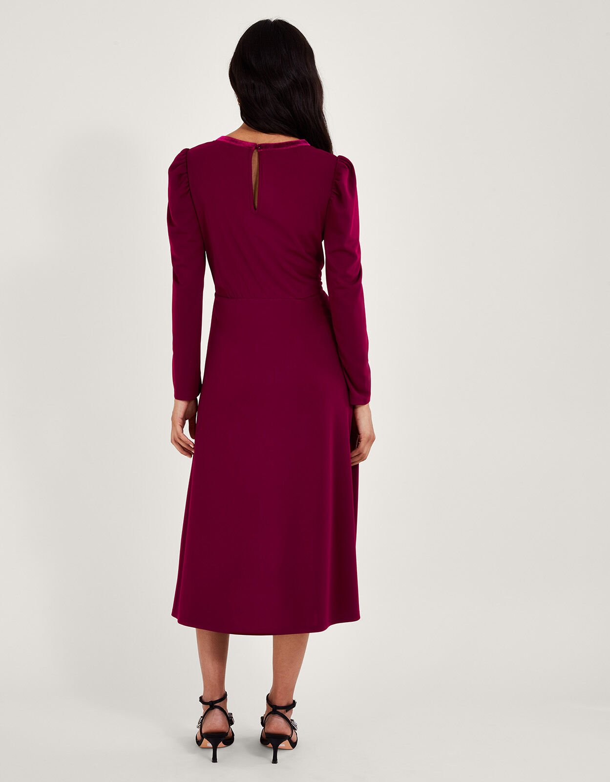 Bow Velvet Trim Dress Red