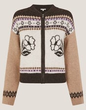 Julia Jacquard Knit Cardigan, Brown (CHOCOLATE), large