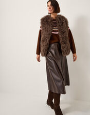 Maeve Shaggy Faux Fur Gilet, Brown (CHOCOLATE), large