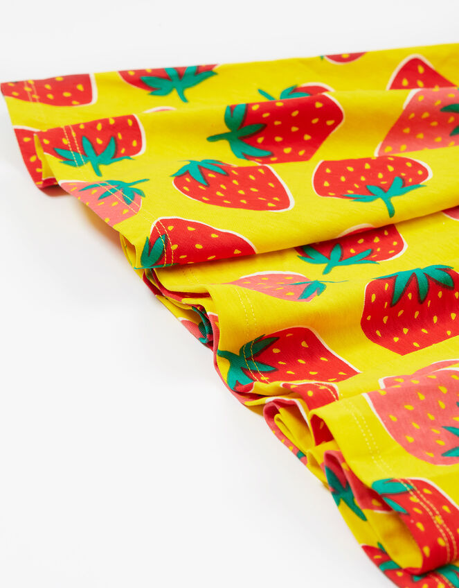 Frugi Strawberry Print Skater Dress, Yellow (YELLOW), large