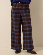 Jules Check Wide Leg Trousers, Blue (COBALT), large