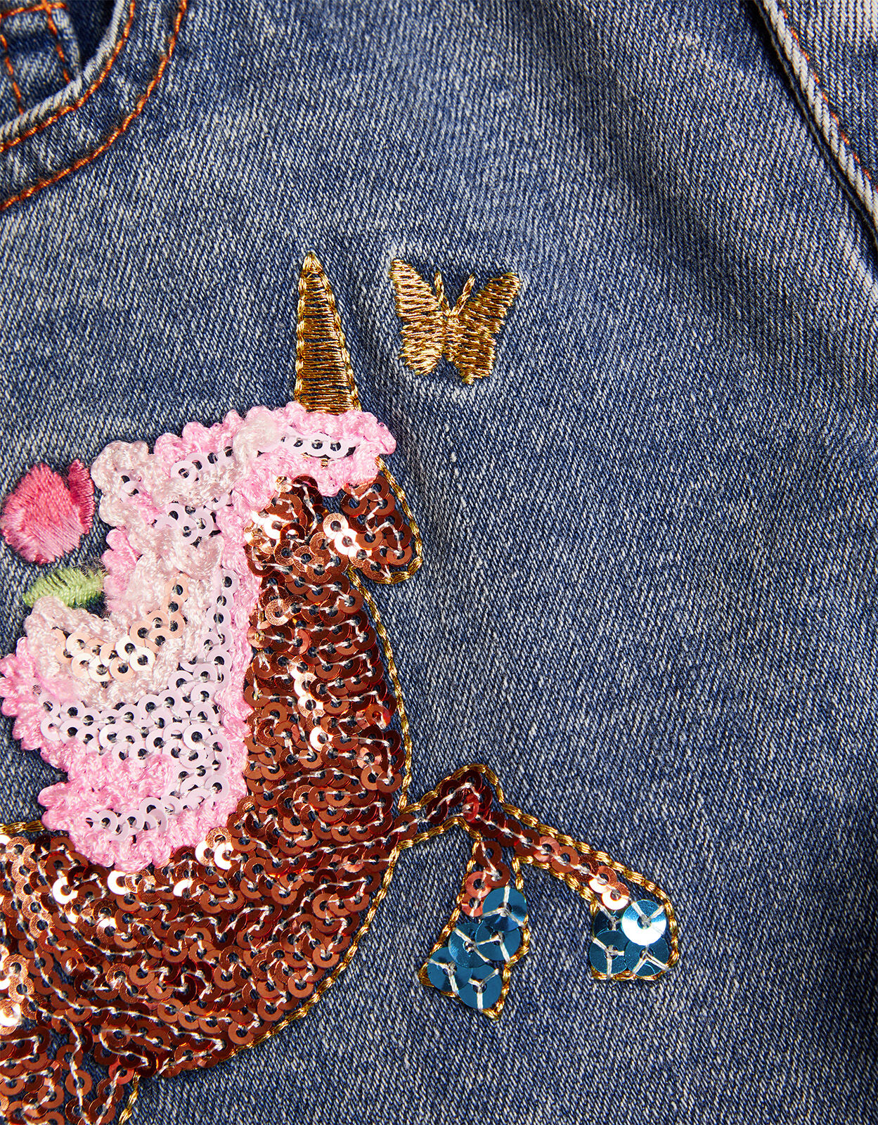 Embroidered Unicorn Jeans Blue