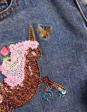 Embroidered Unicorn Jeans , Blue (BLUE), large