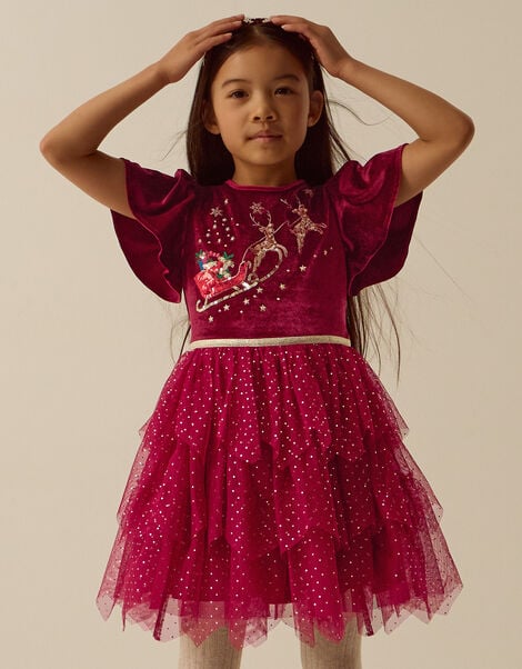Christmas Reindeer Disco Dress, Red (BURGUNDY), large