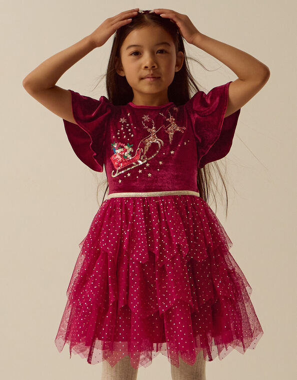 Christmas Reindeer Disco Dress, Red (BURGUNDY), large