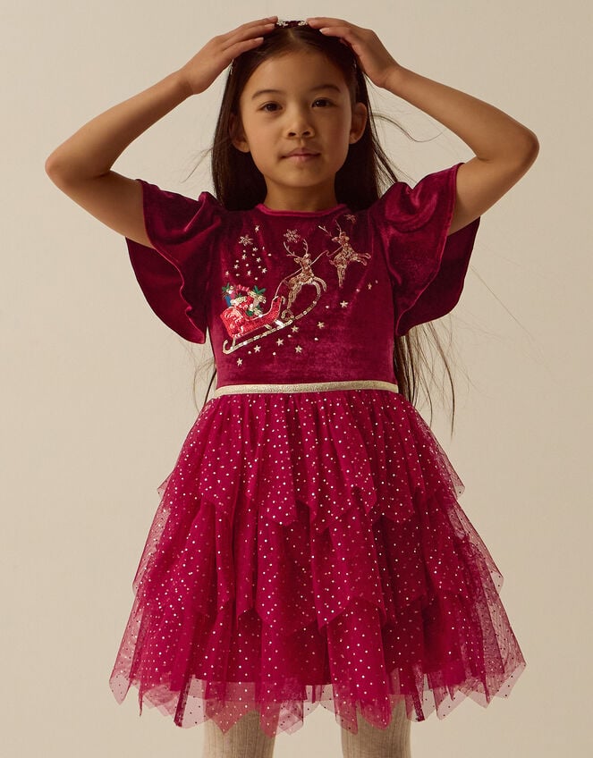 Christmas Reindeer Disco Dress, Red (BURGUNDY), large
