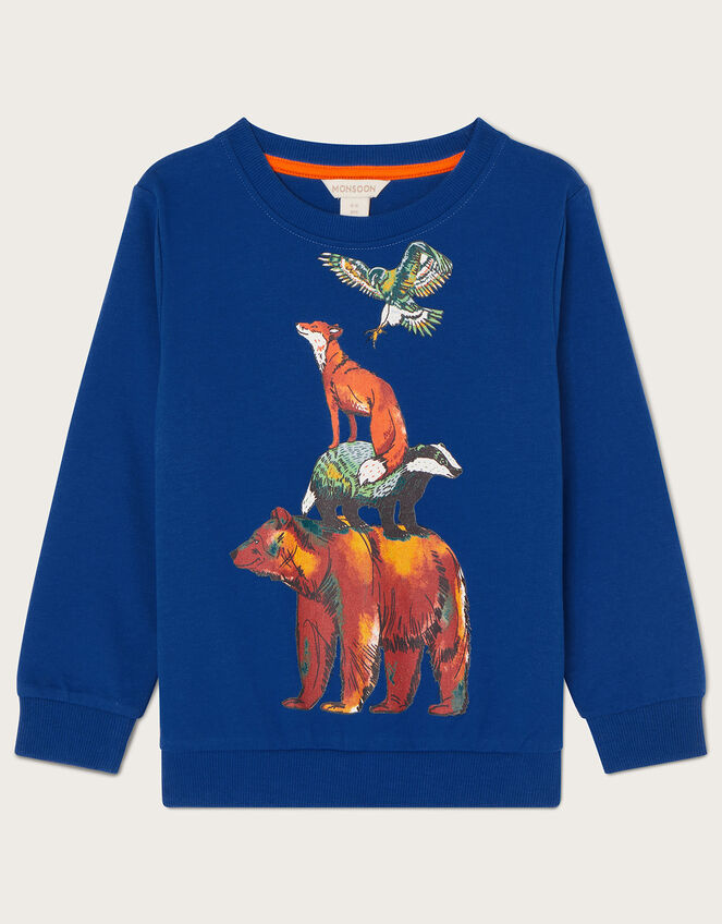 Woodland Animal Sweatshirt, Blue (BLUE), large