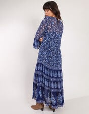 East Print Tiered Maxi Dress, Blue (NAVY), large