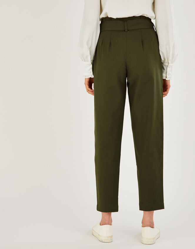 Paper Bag Belted Cargo Trousers in Sustainable Cotton, Green (KHAKI), large