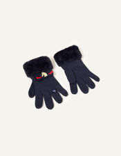 Eleanor Bow Ring Gloves , Blue (NAVY), large