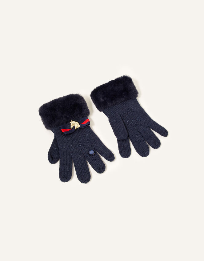 Eleanor Bow Ring Gloves , Blue (NAVY), large