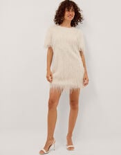Tori Short Sleeve Fringe Mini Dress, Ivory (IVORY), large