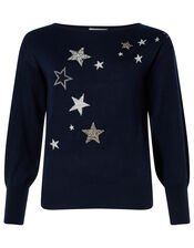 Sparkle Star Knit Jumper with Recycled Fabric, Blue (NAVY), large
